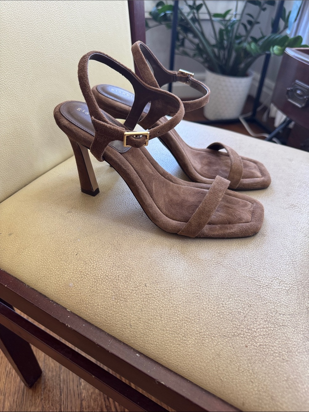 Brown Suede High Heel Ankle Strap Sandals